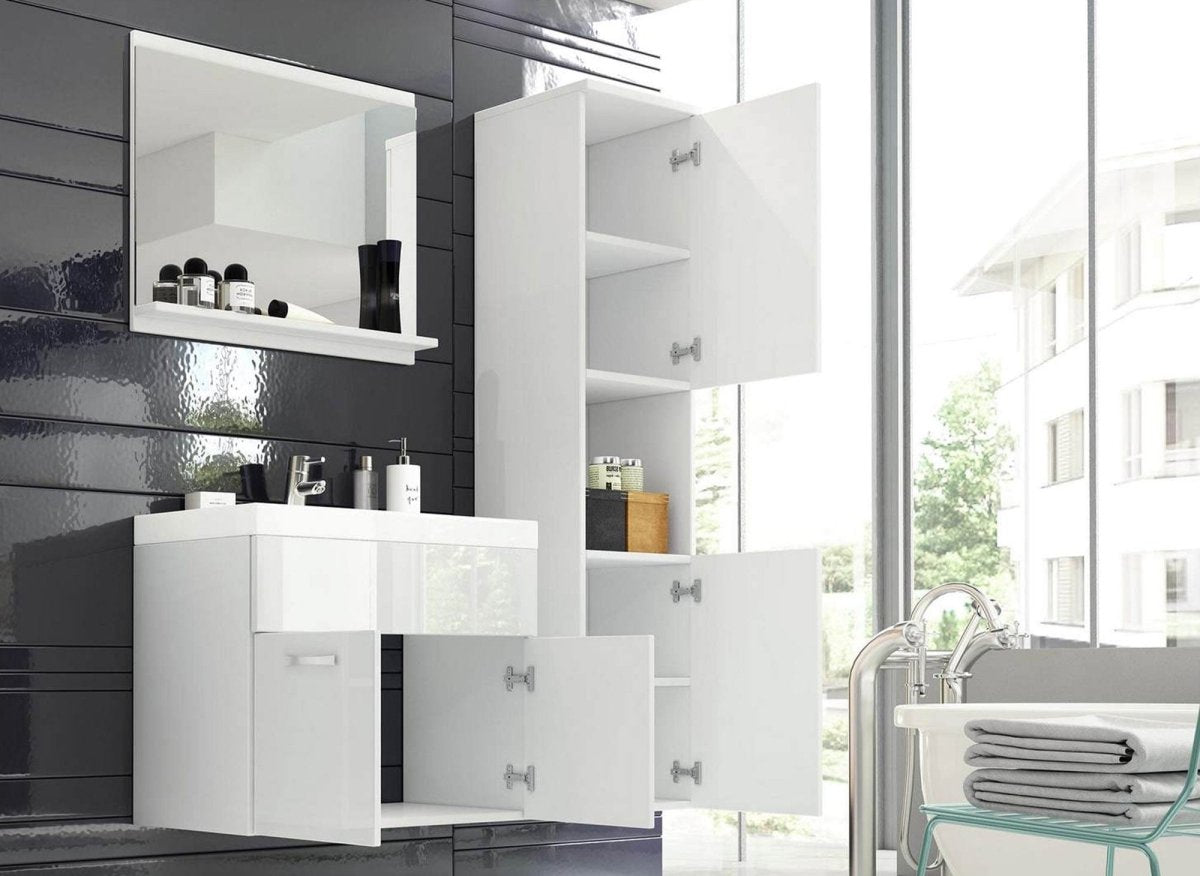 Ensemble meubles salle de bain design suspendu - Blanc laqué HARMONY - DécoInParis