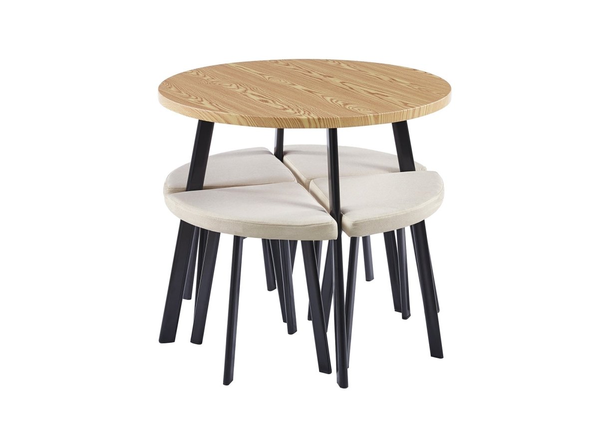 Ensemble table à manger en bois avec 4 tabourets beige IRINA - DécoInParis