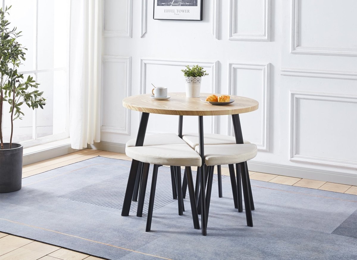 Ensemble table à manger en bois avec 4 tabourets beige IRINA - DécoInParis