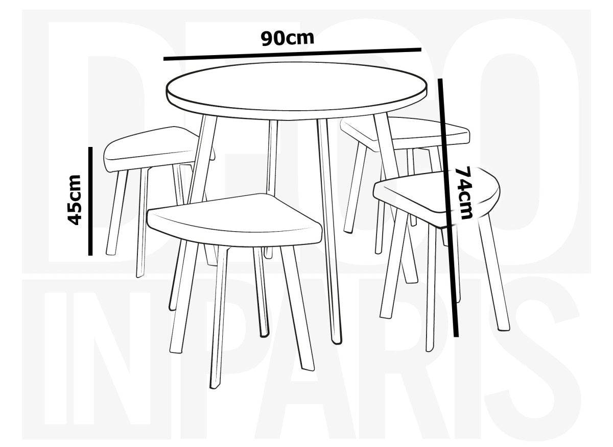 Ensemble table à manger en bois noir avec 4 tabourets gris IRINA - DécoInParis