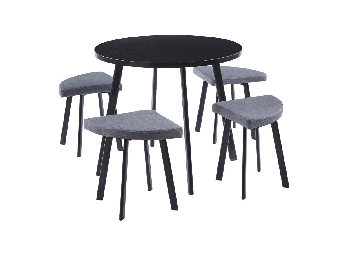 Ensemble table à manger en bois noir avec 4 tabourets gris IRINA - DécoInParis