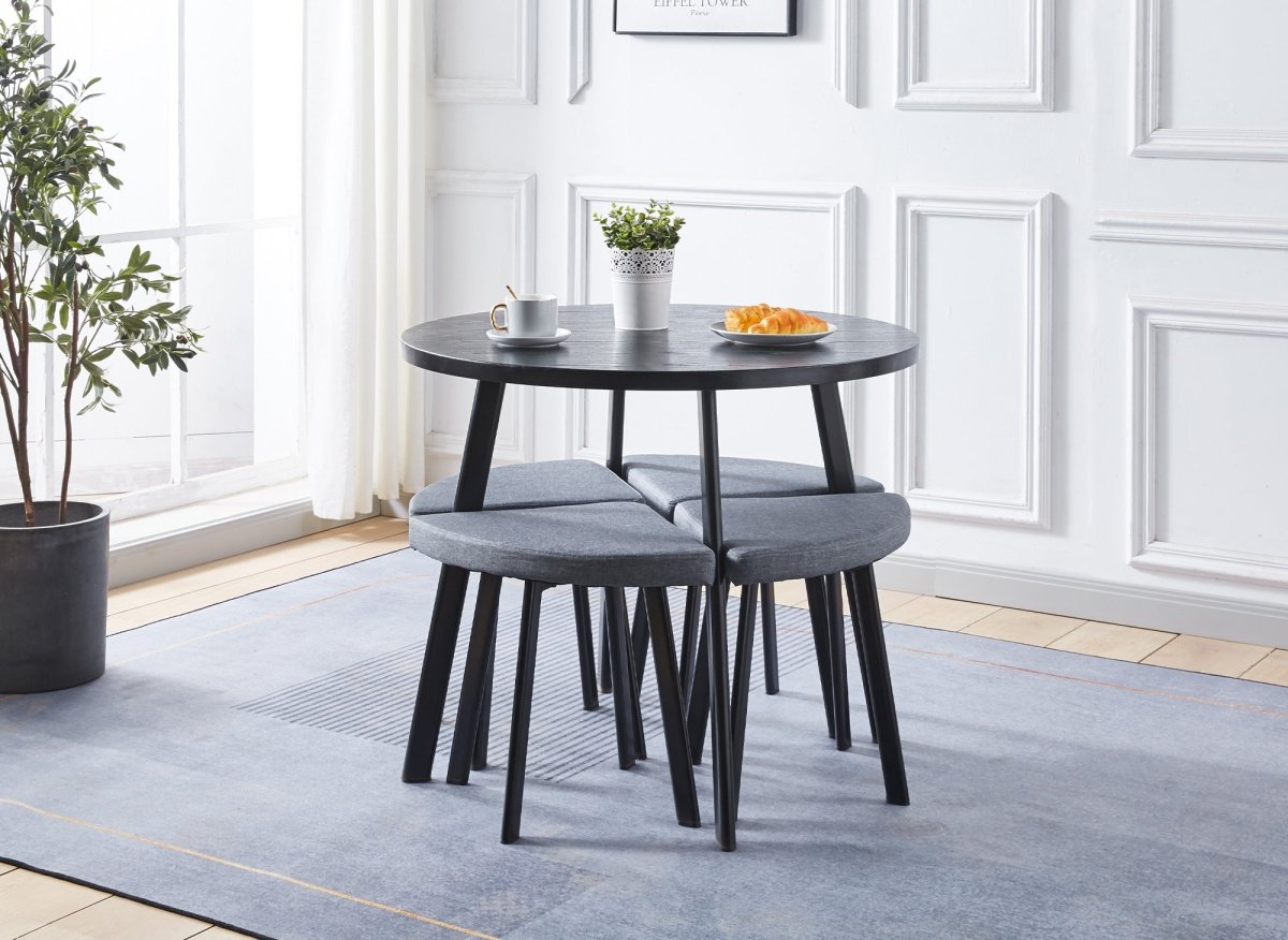 Ensemble table à manger en bois noir avec 4 tabourets gris IRINA - DécoInParis
