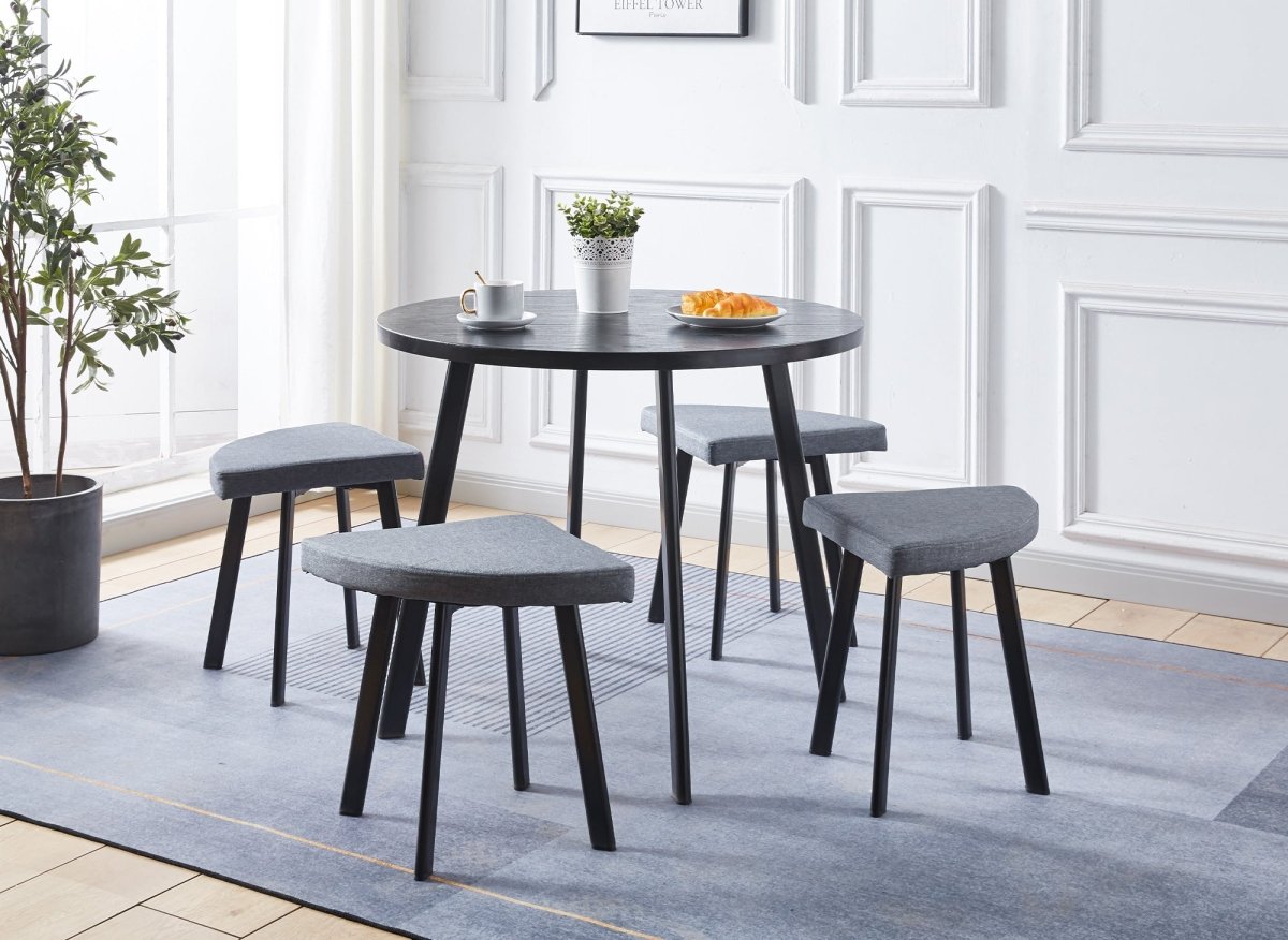 Ensemble table à manger en bois noir avec 4 tabourets gris IRINA - DécoInParis