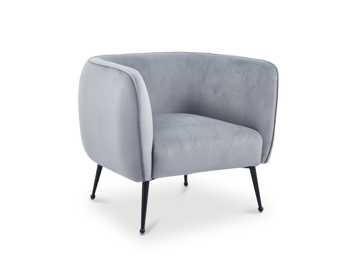 Fauteuil cabriolet en velours gris pieds noir PERRY - DécoInParis