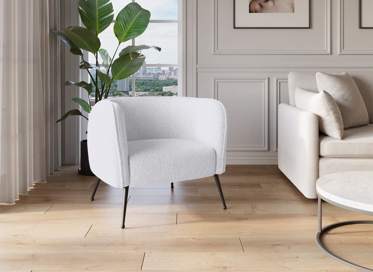 Fauteuil cabriolet tissu bouclette blanc PERRY - DécoInParis