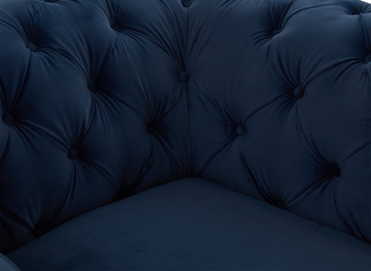Fauteuil capitonné chesterfield velours bleu CARMEN - DécoInParis