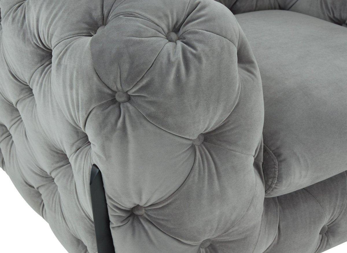 Fauteuil capitonné chesterfield velours gris CARMEN - DécoInParis