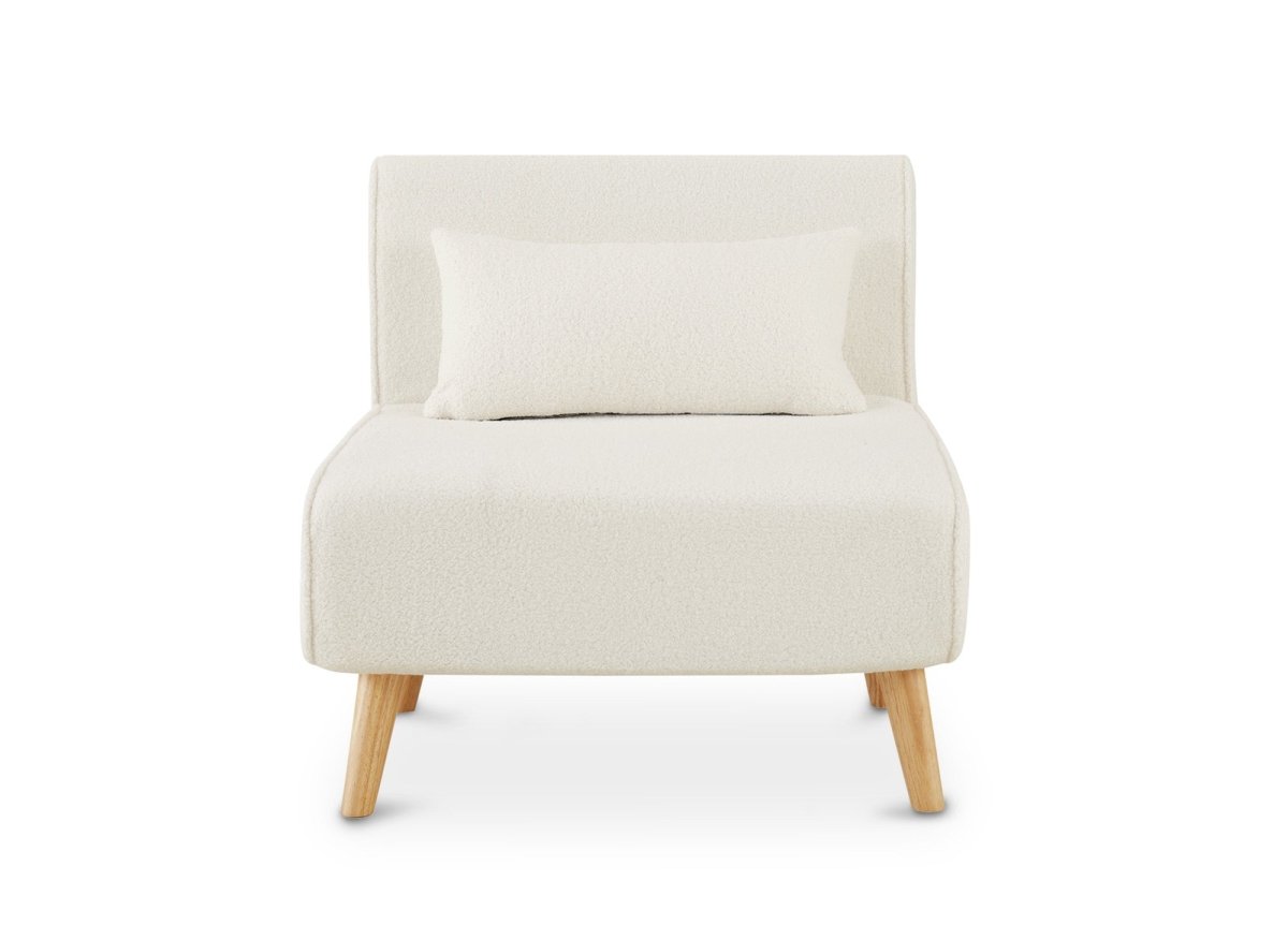 Fauteuil convertible en tissu effet peau de mouton blanc écru TONKA - DécoInParis