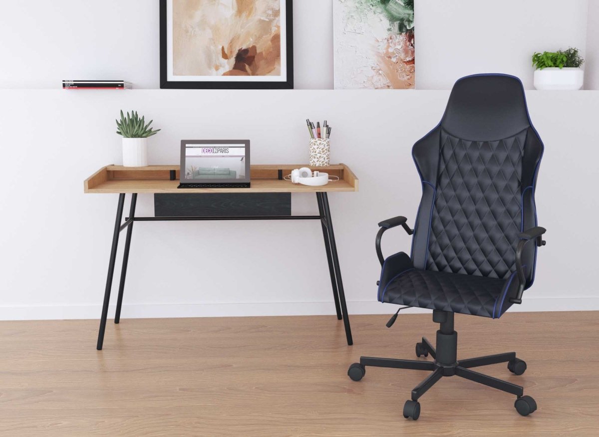 Fauteuil de bureau noir et bleu en simili cuir ATOMIC - DécoInParis