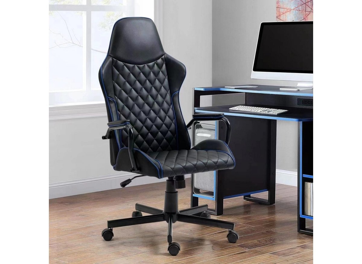 Fauteuil de bureau noir et bleu en simili cuir ATOMIC - DécoInParis