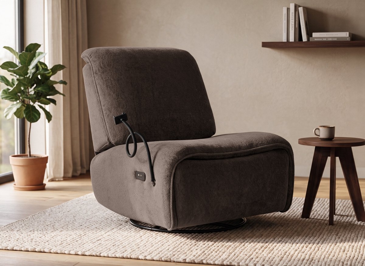 Fauteuil relax électrique en tissu à poils doux taupe PAOLO - DécoInParis