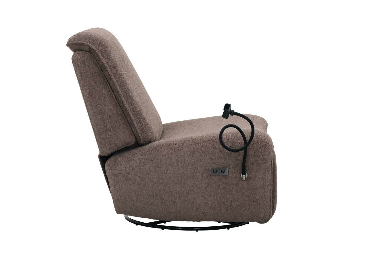 Fauteuil relax électrique en tissu à poils doux taupe PAOLO - DécoInParis