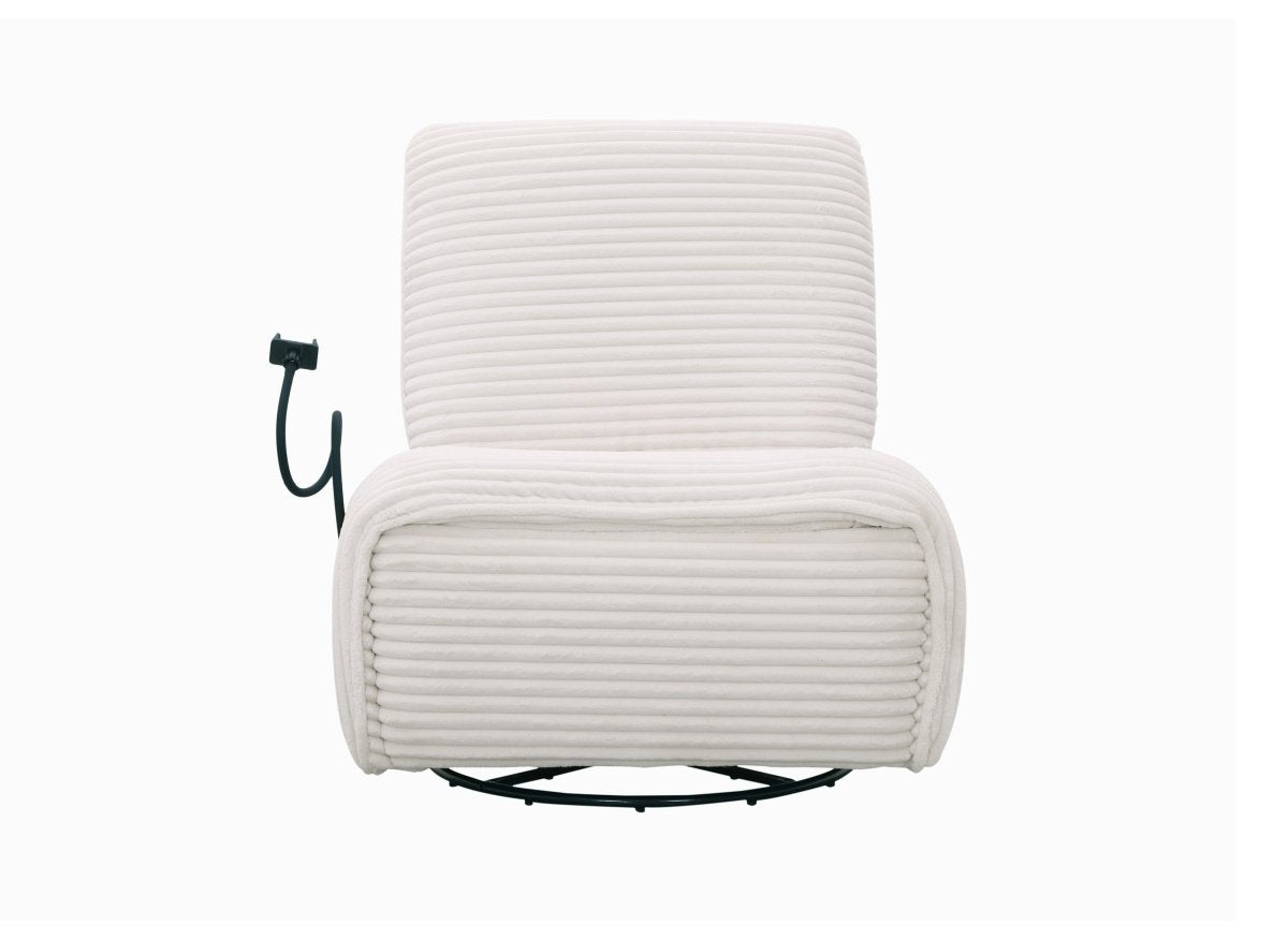Fauteuil relax électrique en velours côtelé blanc écru PAOLO - DécoInParis