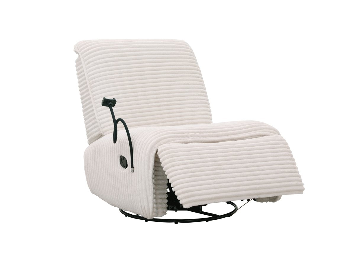 Fauteuil relax électrique en velours côtelé blanc écru PAOLO - DécoInParis