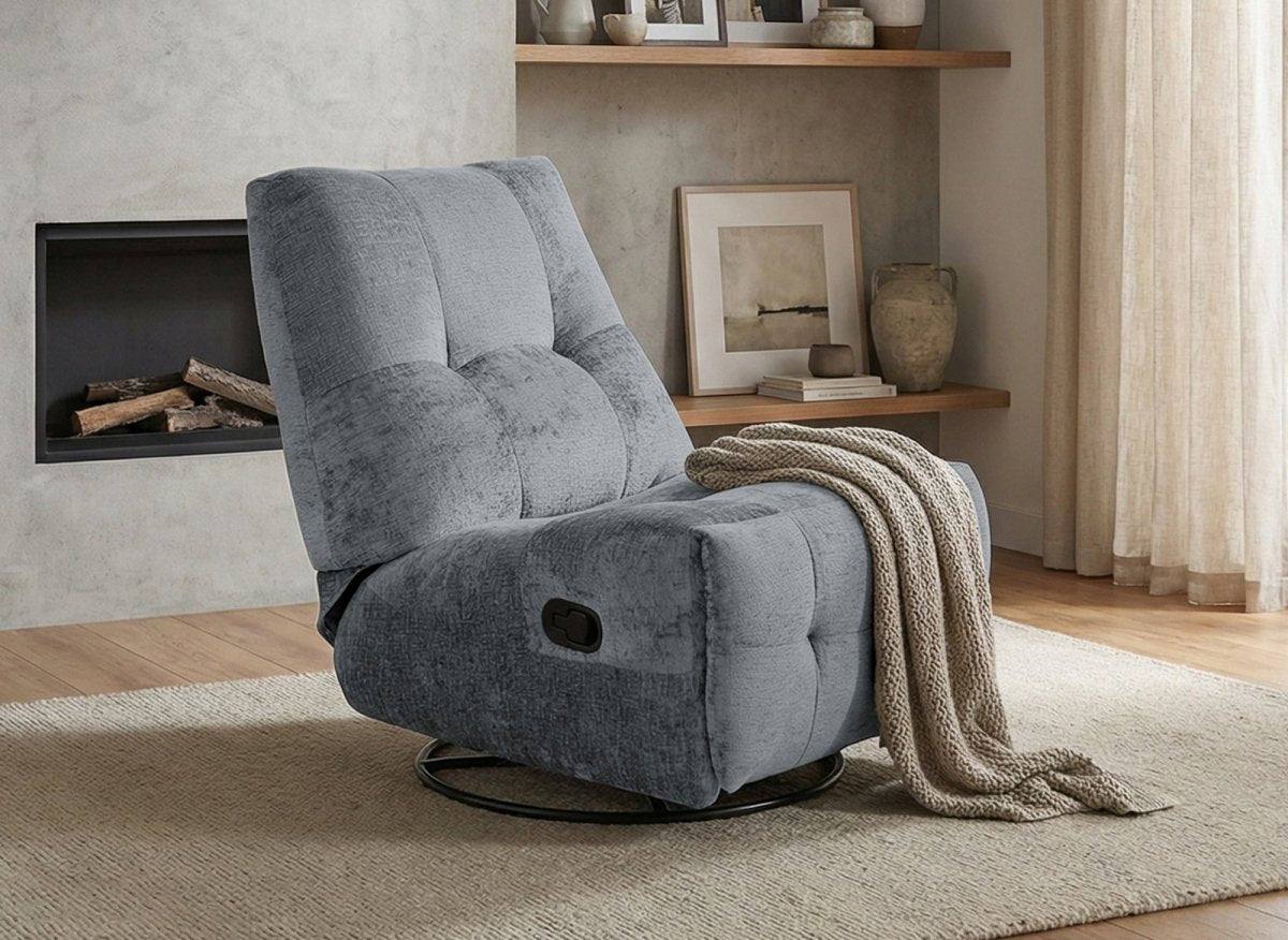 Fauteuil relax pivotant en velours chiné gris LISON - DécoInParis