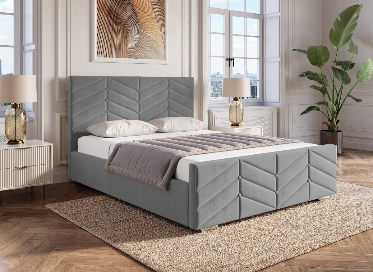 Lit avec sommier relevable et coffre en velours gris 180x200 cm PALMA - DécoInParis