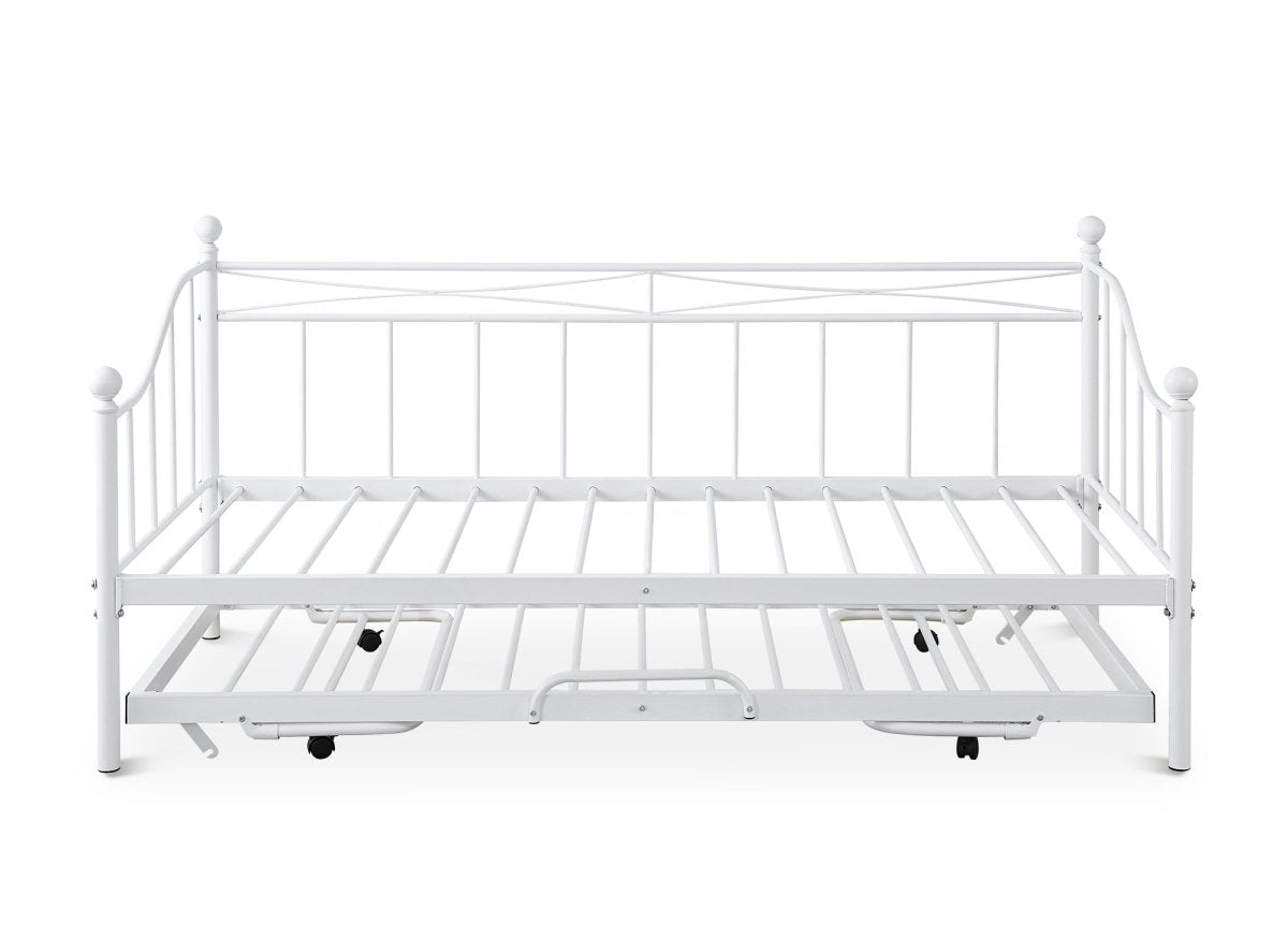 Lit banquette gigogne en métal blanc ALICIA 90 x 190 cm - DécoInParis