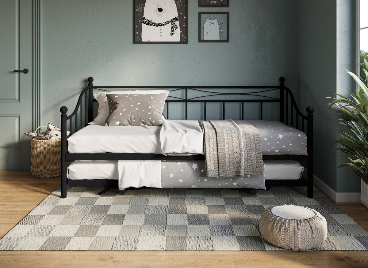 Lit banquette gigogne en métal noir ALICIA 90 x 190 cm - DécoInParis