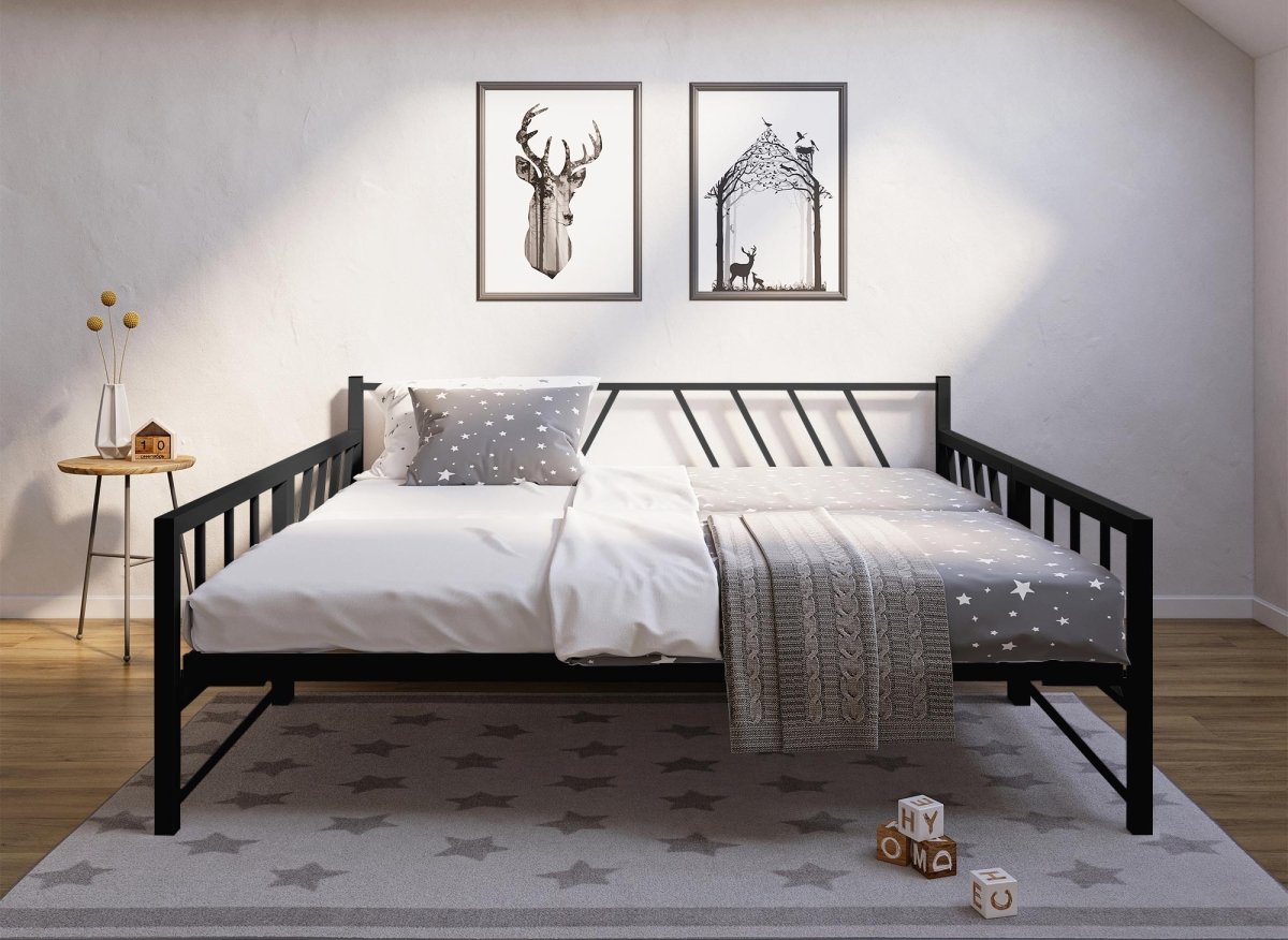 Lit banquette gigogne en métal noir TORRY 90 x 190 cm - DécoInParis