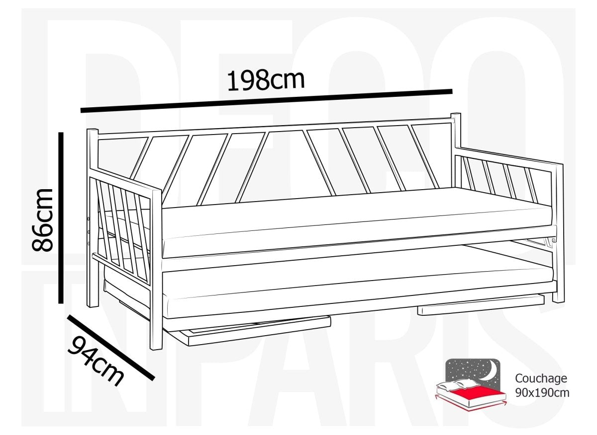 Lit banquette gigogne en métal noir TORRY 90 x 190 cm - DécoInParis