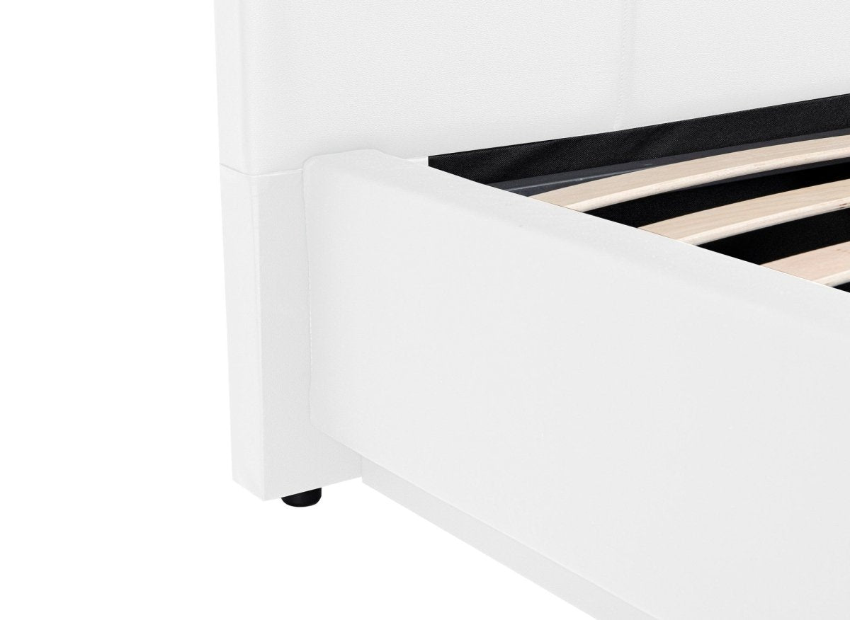 Lit coffre en simili cuir blanc avec LED 140x190 cm DIVINE - DécoInParis