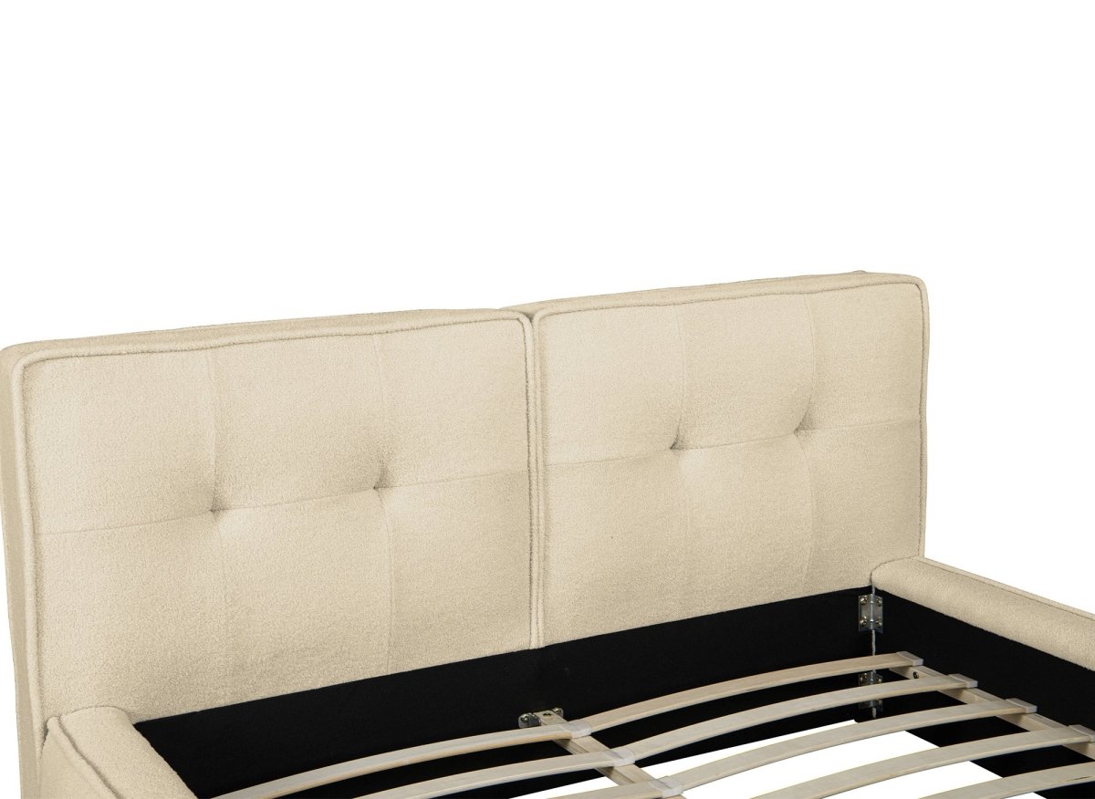 Lit coffre en tissu bouclette beige 140x190 cm YUNA - DécoInParis