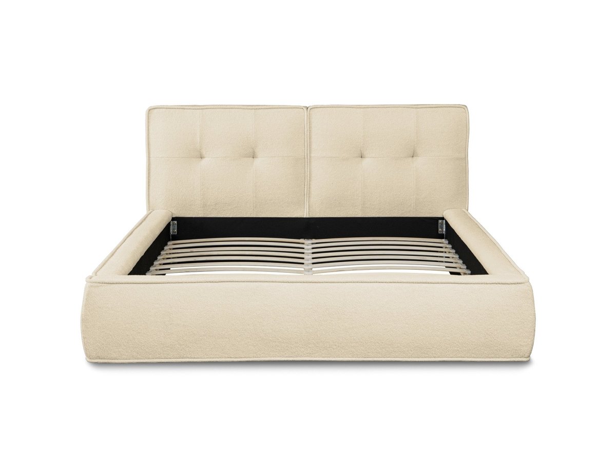 Lit coffre en tissu bouclette beige 140x190 cm YUNA - DécoInParis