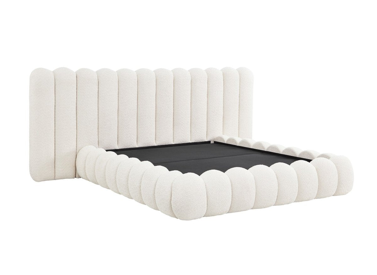 Lit coffre en tissu bouclette beige 160x200 cm GRETA - DécoInParis