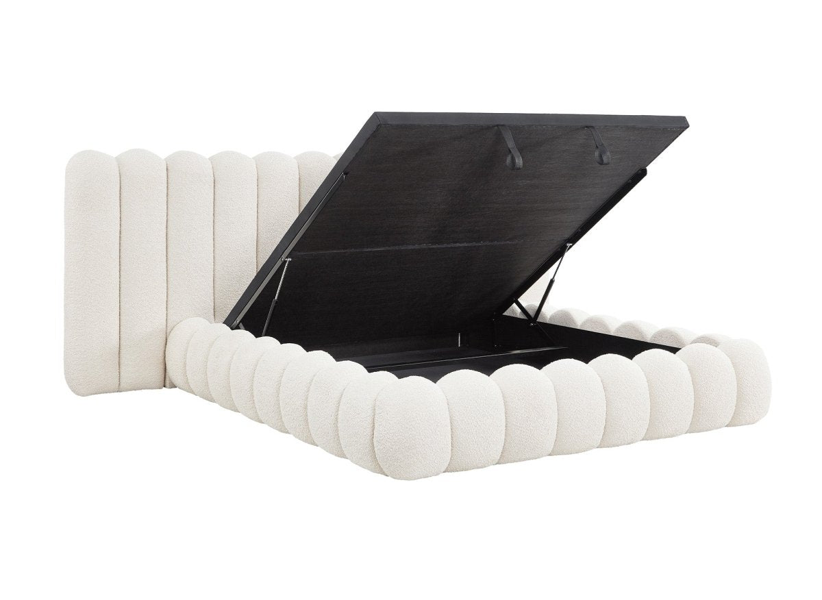 Lit coffre en tissu bouclette beige 160x200 cm GRETA - DécoInParis