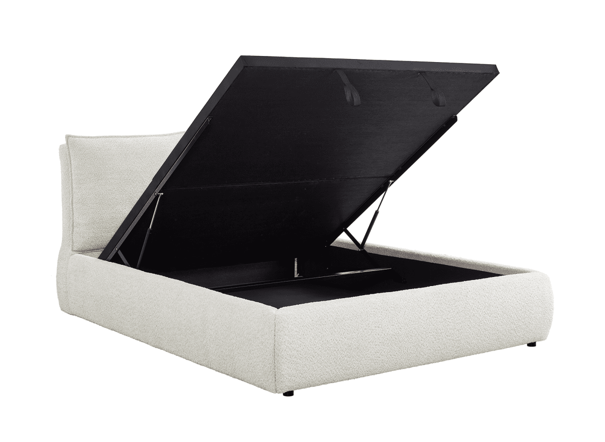 Lit coffre en tissu bouclette beige 160x200 cm MELY - DécoInParis