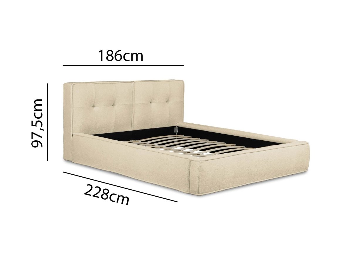 Lit coffre en tissu bouclette beige 160x200cm YUNA - DécoInParis