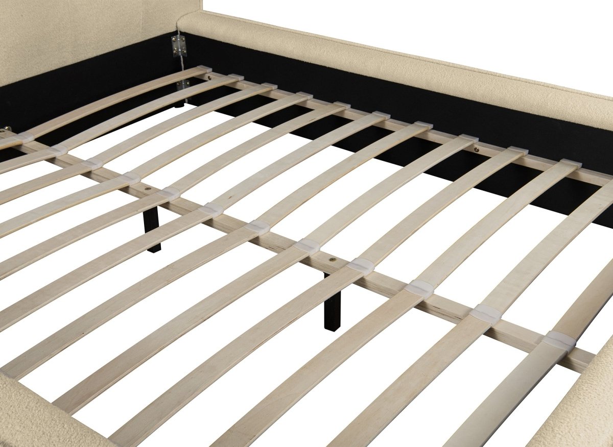 Lit coffre en tissu bouclette beige 160x200cm YUNA - DécoInParis