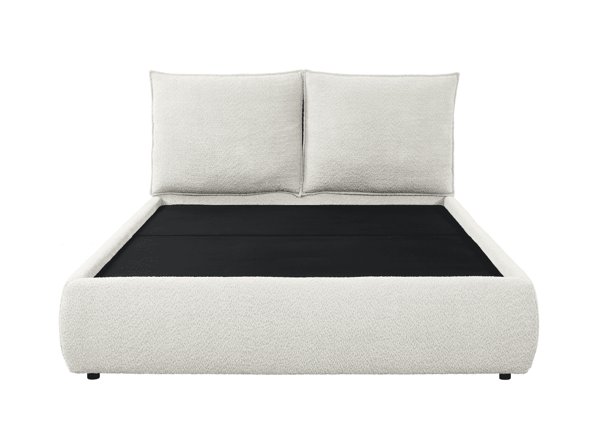 Lit coffre en tissu bouclette beige 180x200 cm MELY - DécoInParis