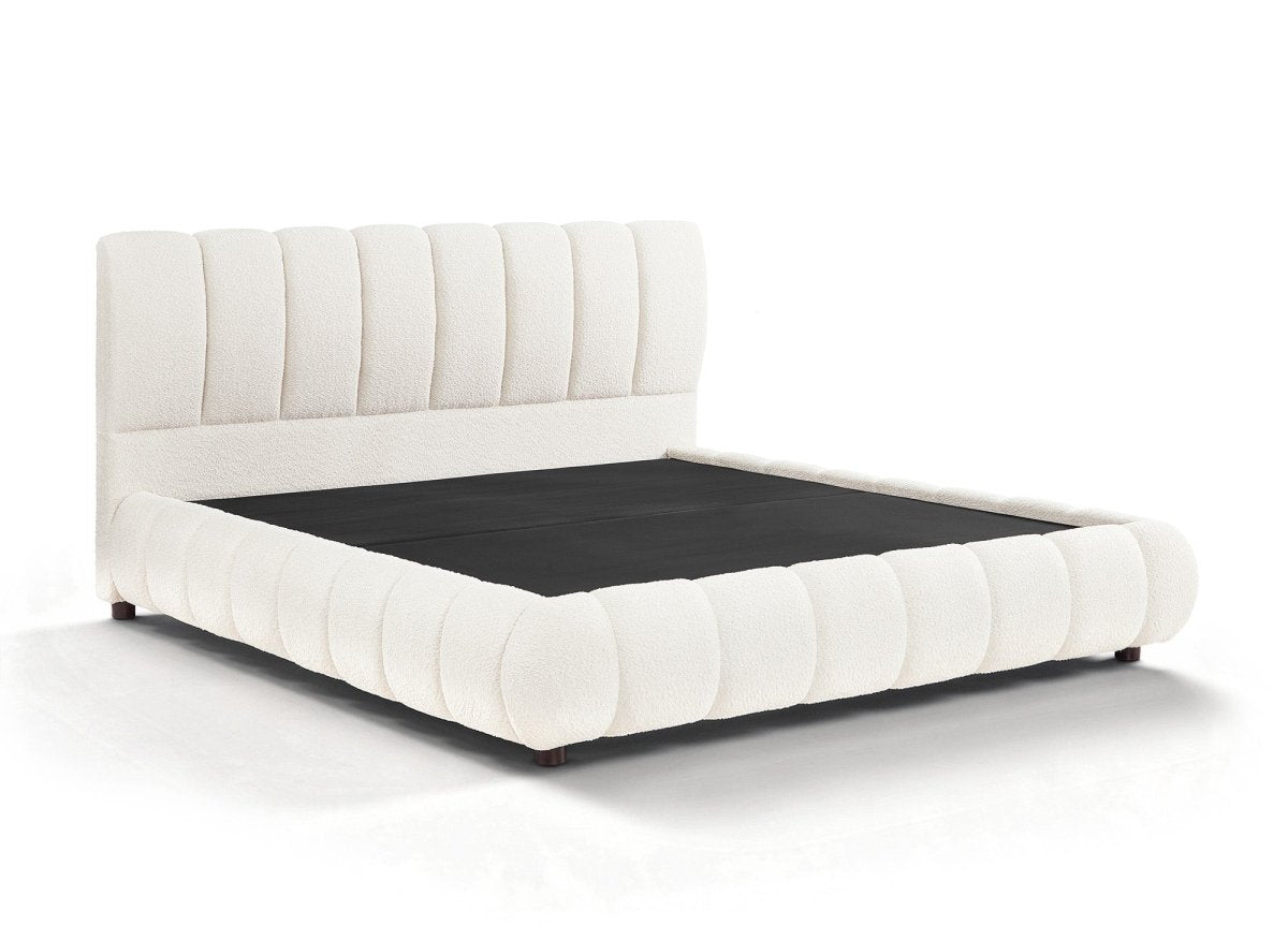Lit coffre en tissu bouclette beige 180x200 cm RILEY - DécoInParis