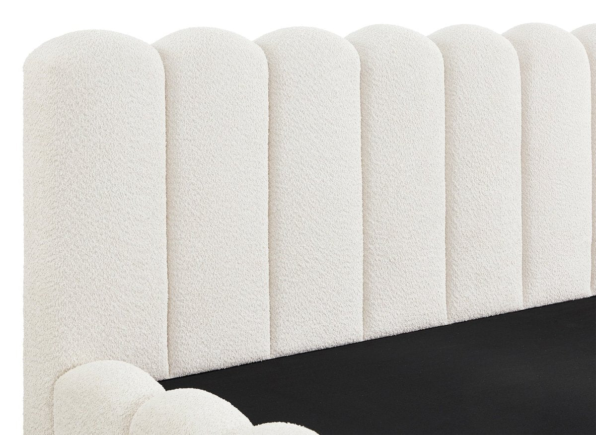 Lit coffre en tissu bouclette beige 180x200 cm RITA - DécoInParis