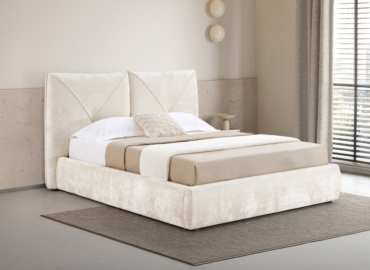 Lit coffre en tissu bouclette doux beige 140x190 cm NOAH - DécoInParis
