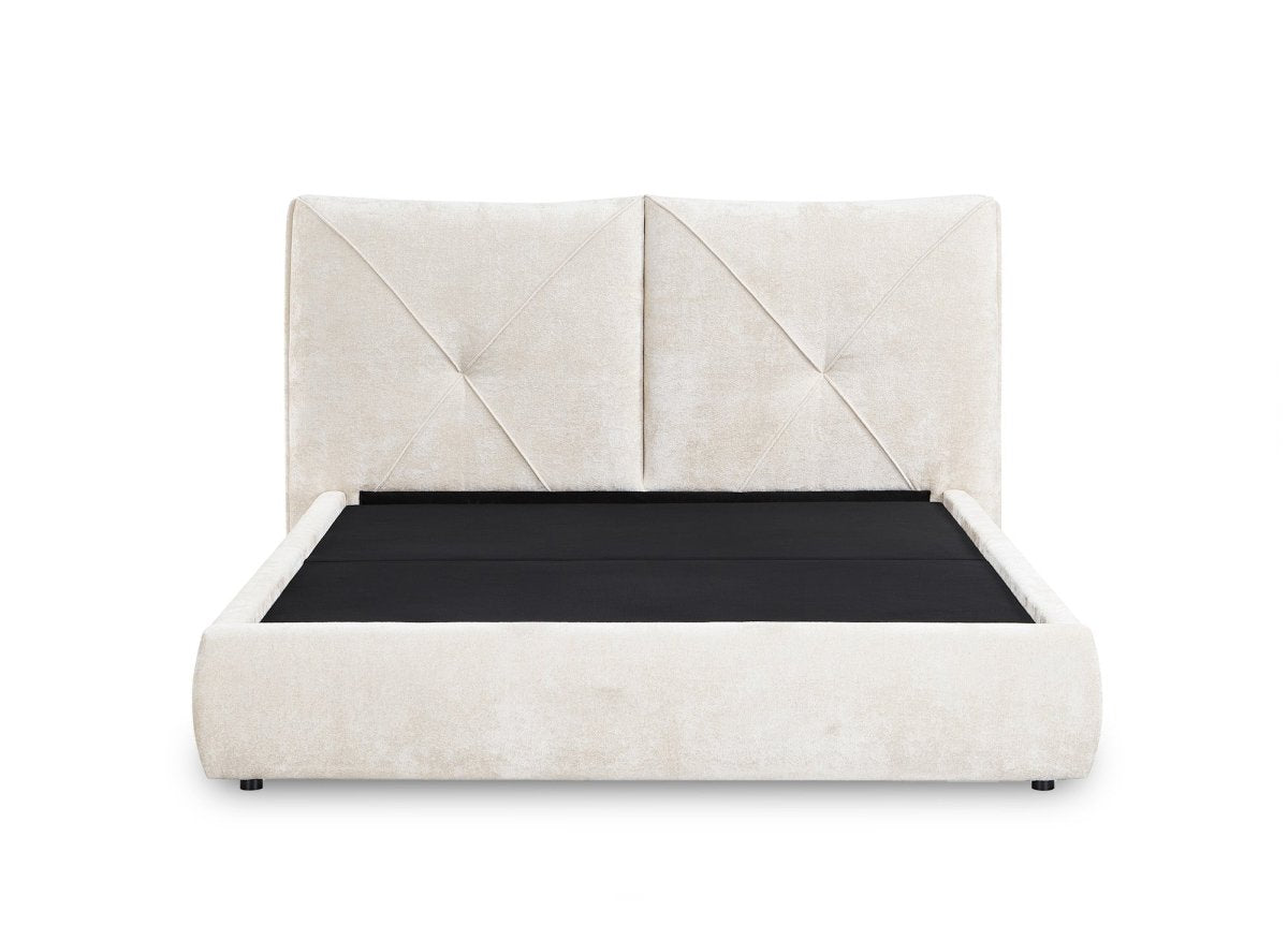 Lit coffre en tissu bouclette doux beige 140x190 cm NOAH - DécoInParis