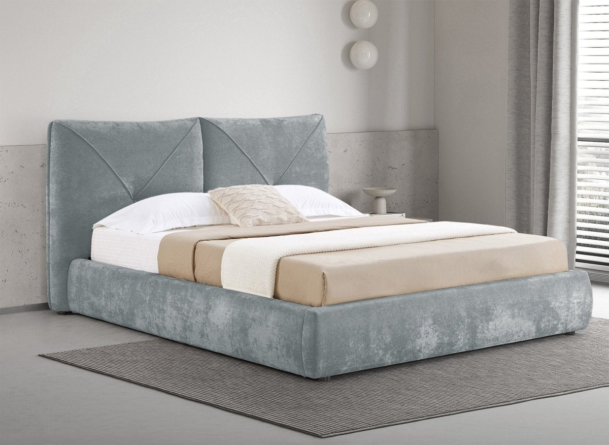 Lit coffre en tissu bouclette doux gris 180x200 cm NOAH - DécoInParis