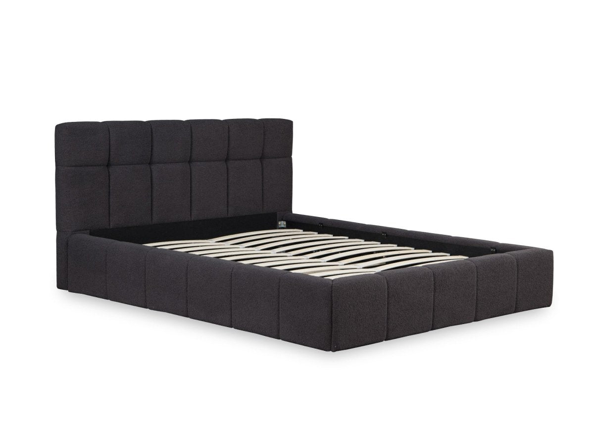 Lit coffre en tissu bouclette gris 140x190 cm MILIE - DécoInParis