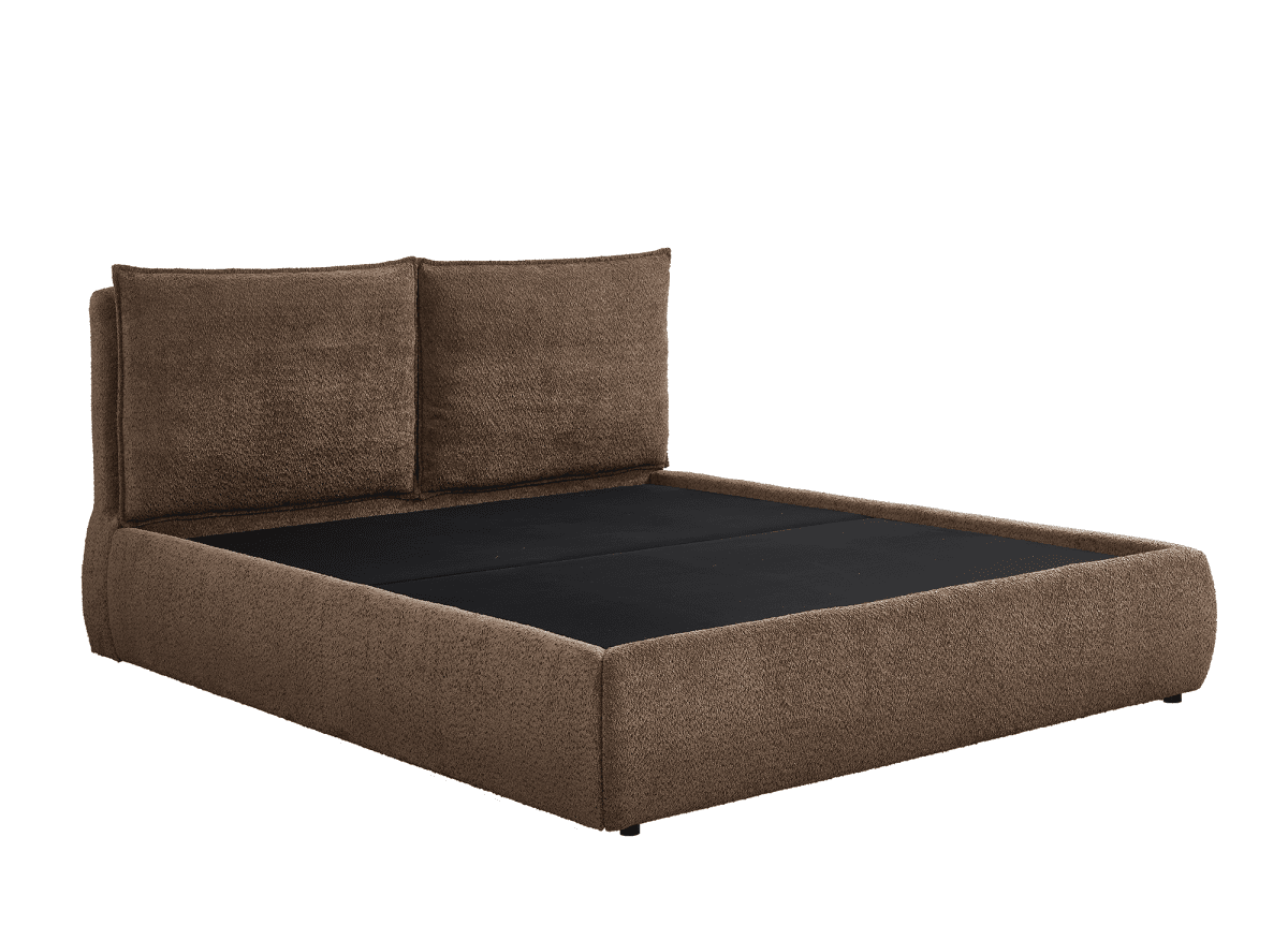 Lit coffre en tissu bouclette marron 160x200 cm MELY - DécoInParis