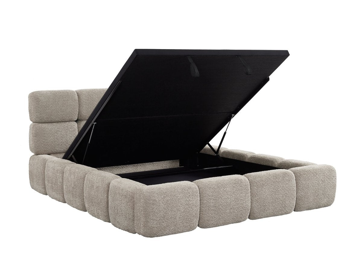 Lit coffre en tissu bouclette taupe 140x190 cm BUBBLE - DécoInParis