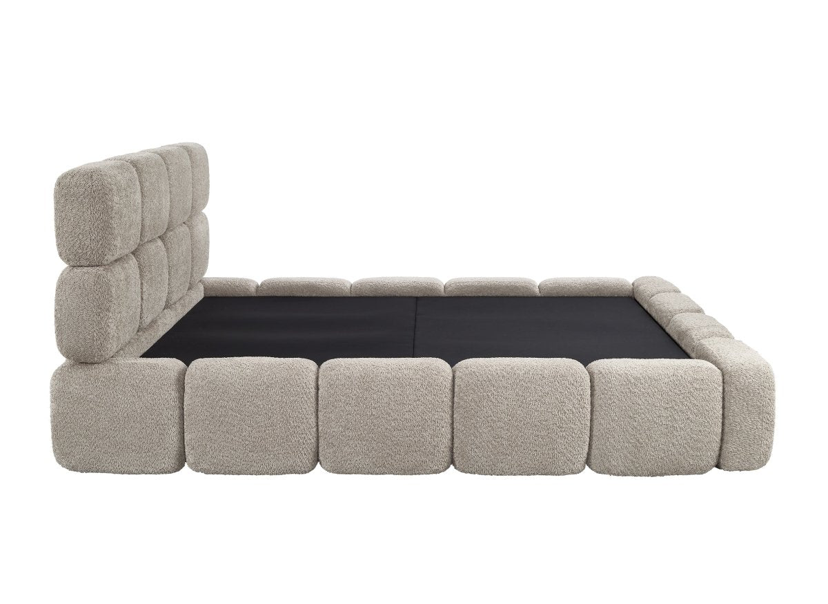 Lit coffre en tissu bouclette taupe 140x190 cm BUBBLE - DécoInParis