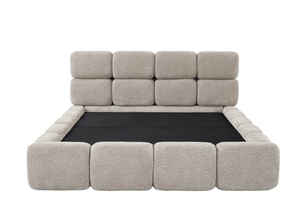 Lit coffre en tissu bouclette taupe 160x200 cm BUBBLE - DécoInParis