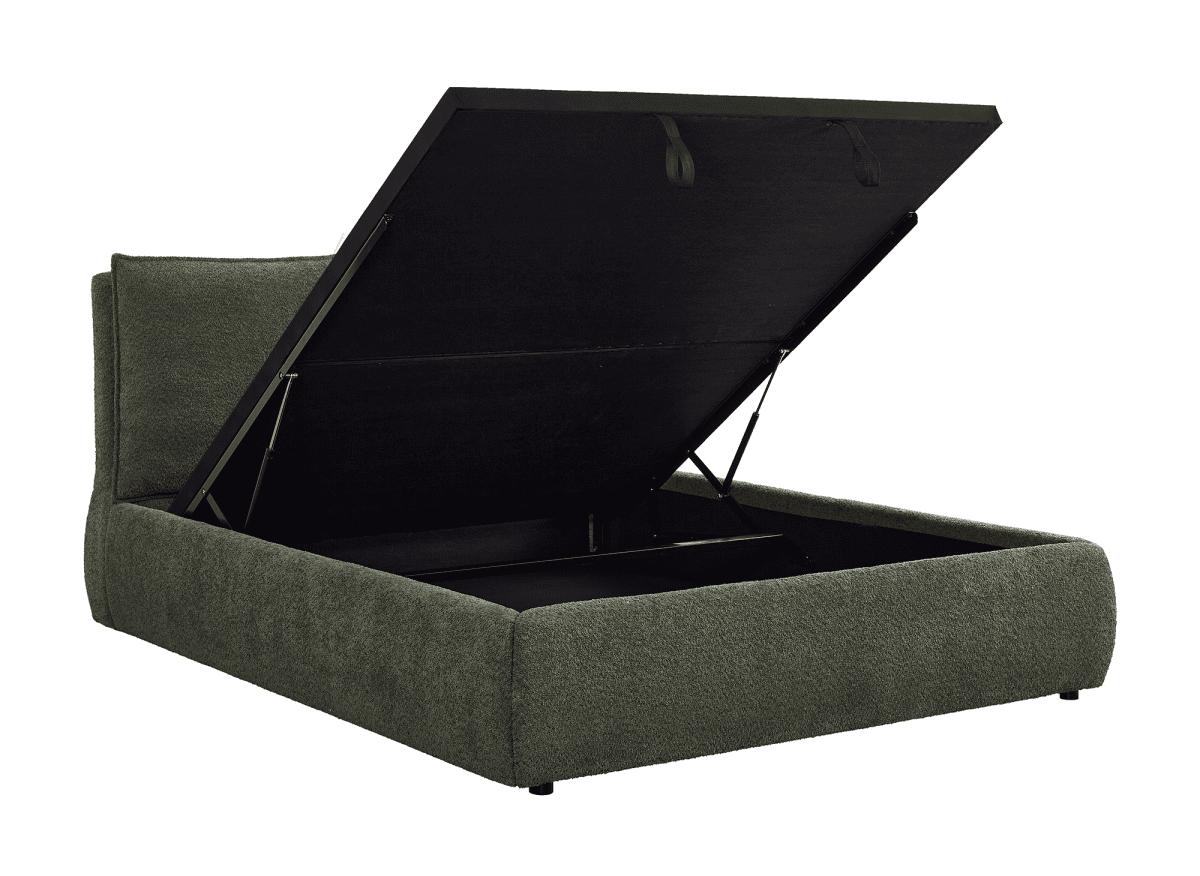 Lit coffre en tissu bouclette vert olive 140x190 cm MELY - DécoInParis