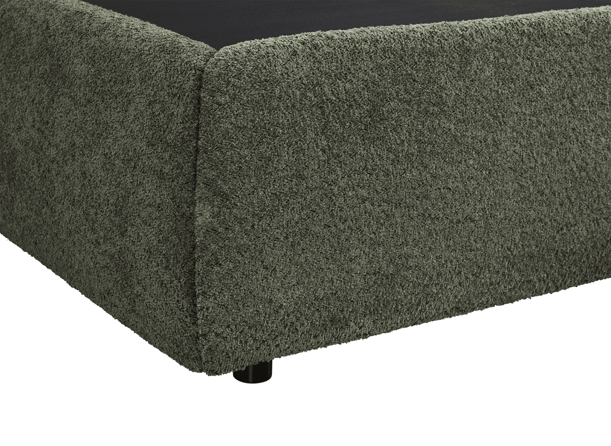 Lit coffre en tissu bouclette vert olive 160x200 cm MELY - DécoInParis