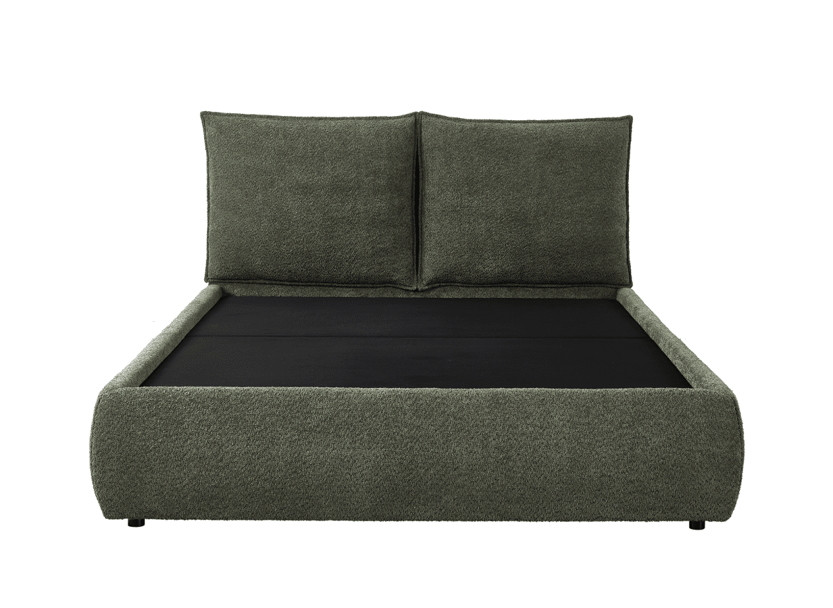 Lit coffre en tissu bouclette vert olive 160x200 cm MELY - DécoInParis