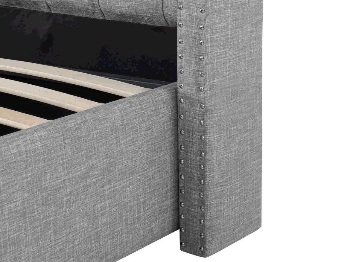 Lit coffre en tissu lin gris 140X190 cm MAXI - DécoInParis