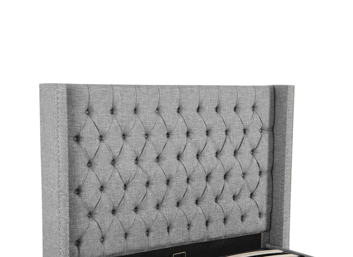 Lit coffre en tissu lin gris 180x200 cm MAXI - DécoInParis