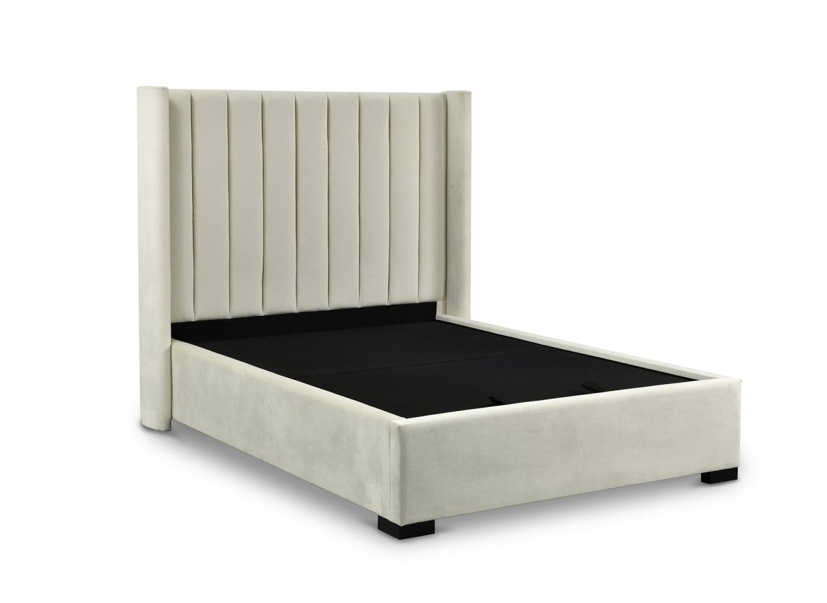Lit coffre en velours beige 140x190 cm ALENA - DécoInParis