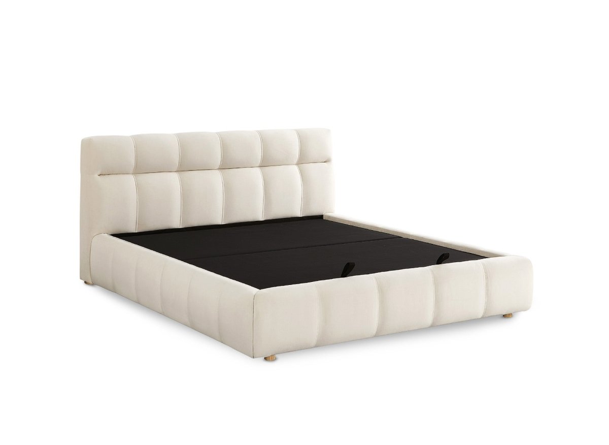 Lit coffre en velours beige 140x190 cm GEORGINA - DécoInParis